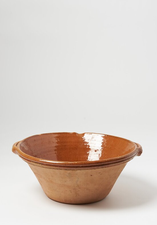 1950s French Rustic Terracotta Dairy Bowl in Caramel Yellow	