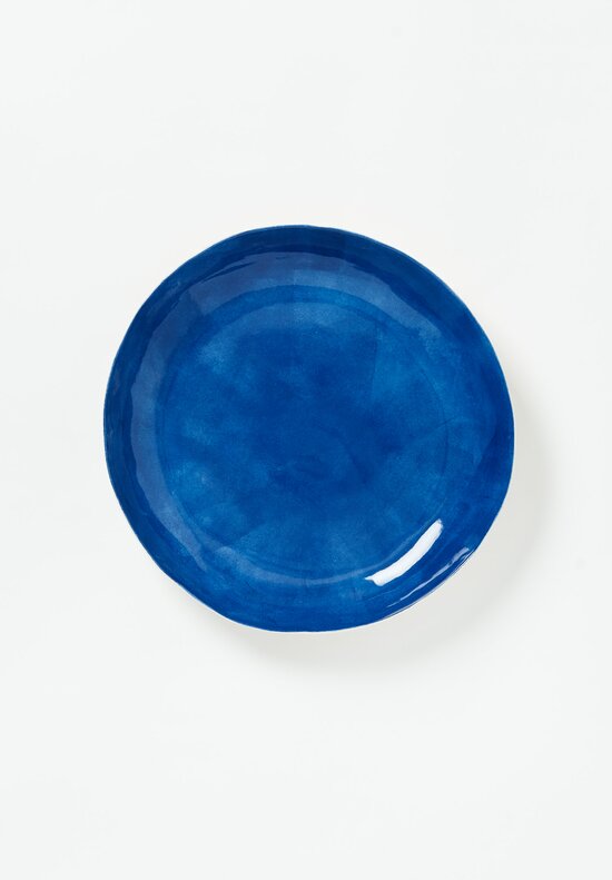 Bertozzi Handmade Porcelain Solid Interior Shallow Serving Bowl Blu Medio	