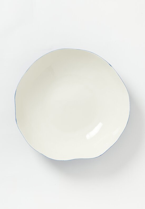 Bertozzi Handmade Porcelain Solid Exterior Large Serving Bowl Blu Medio	