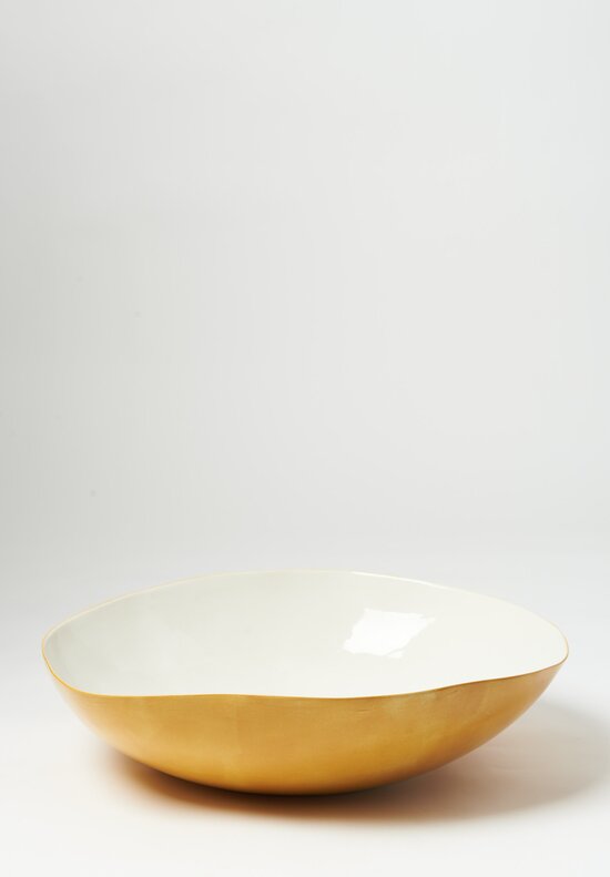Bertozzi Handmade Porcelain Solid Exterior Large Serving Bowl Giallo	