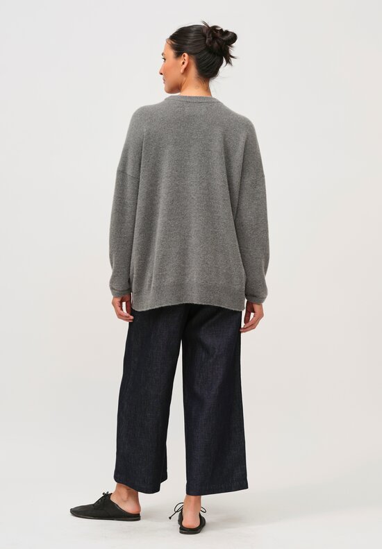 Kaval Cashmere and Sable Loose Knit Sweater in Grey Tweed	