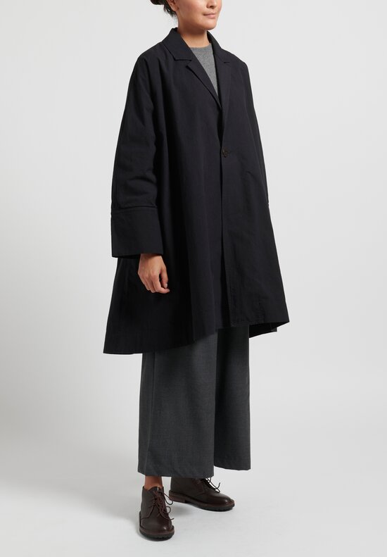 Kaval A-Line Broadcloth Coat in Black	