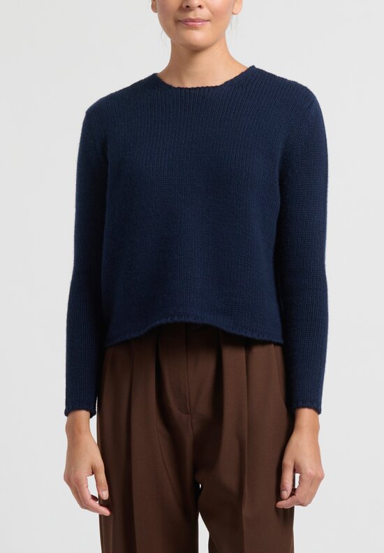 Himalayan Cashmere Cropped Knit Sweater in Navy Blue	