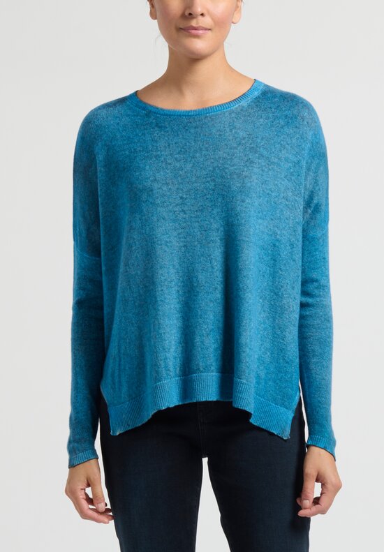 Avant Toi Cashmere Hand-Painted ''Barchetta'' Sweater in Nero/Aqua Blue	