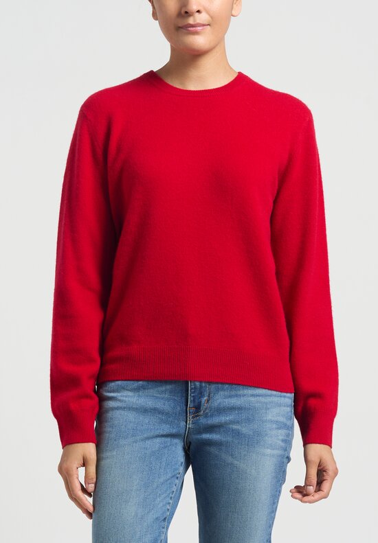 Frenckenberger Cashmere Mini Crewneck Sweater in Hot Red	