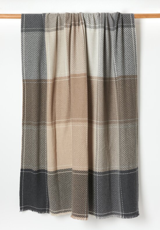 Alonpi Cashmere Knit ''Puka'' Throw in Natural/Grey	