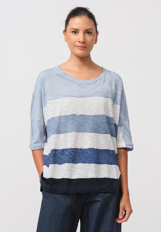 Gilda Midani Pattern-Dyed Cotton Super Tee in Stripes, Cloud & Last Blue	