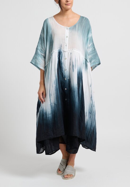 Gilda Midani Pattern-Dyed Linen Over Dress in Blue Flood