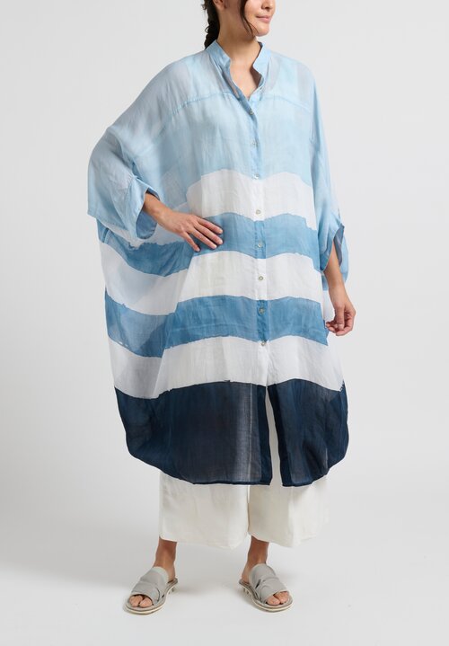 Gilda Midani Striped Linen Square Dress in Cloud Blue, Last Blue, White