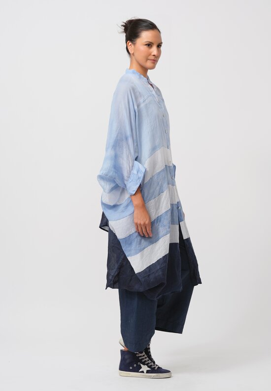 Gilda Midani Pattern-Dyed Linen Square Tunic in Stripes, Cloud & Last Blue	