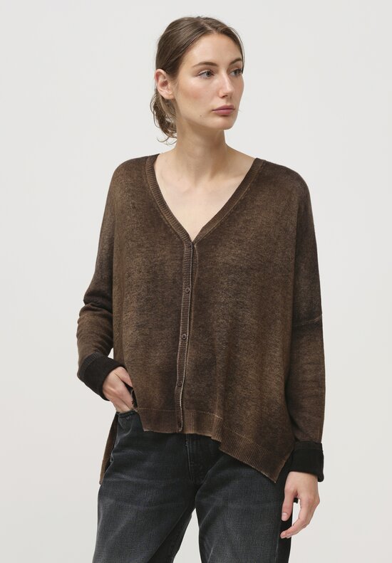 Avant Toi Hand-Painted Cashmere Cardigan in Nero Sughero Brown	