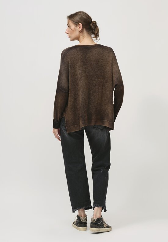 Avant Toi Hand-Painted Cashmere Cardigan in Nero Sughero Brown	