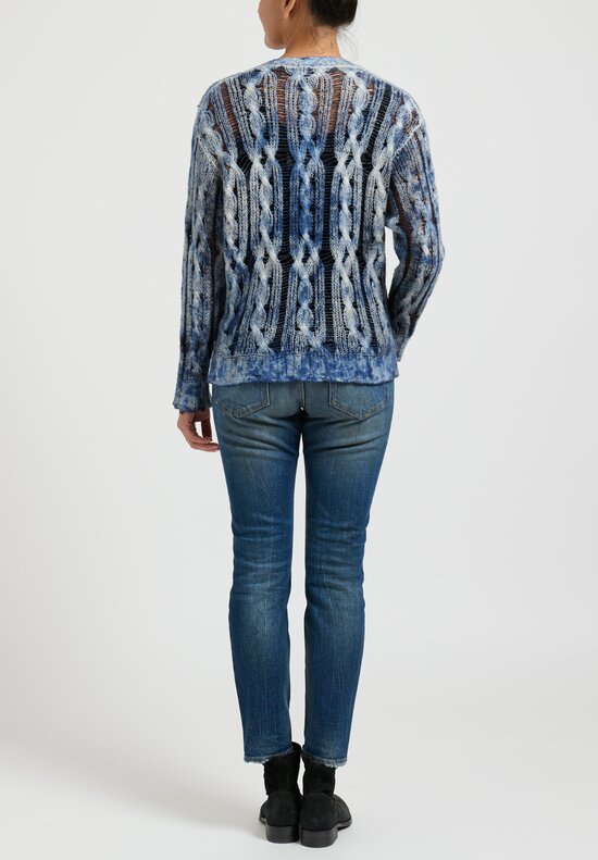 Avant Toi Hand Painted, Cable Knit Sweater in Nero Denim	