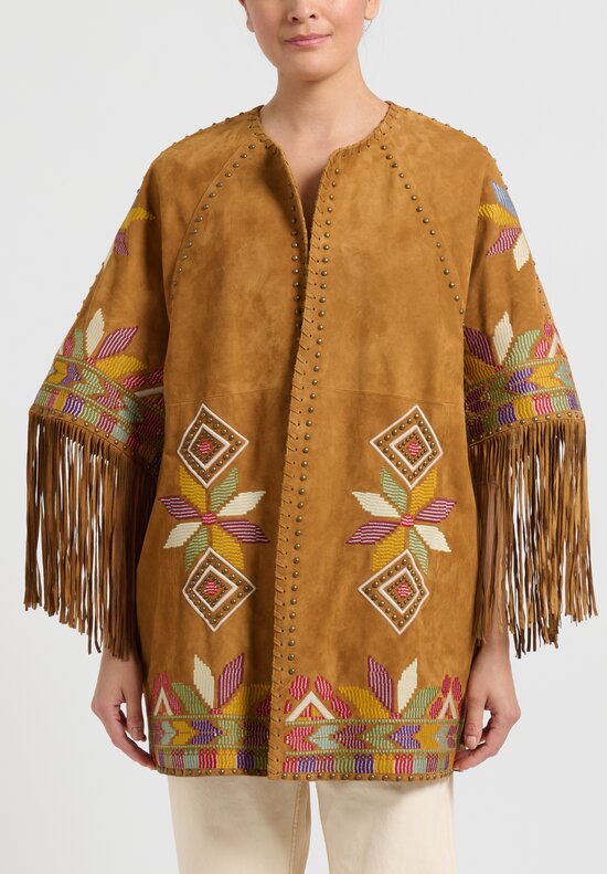 Etro Embroidered Suede Jacket in Amber	