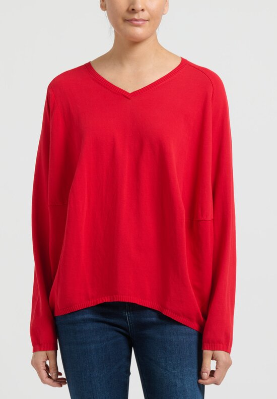 Rundholz Cotton V-Neck Sweater in Fraise Red