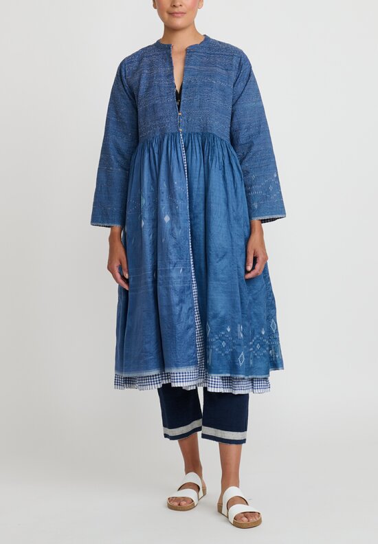 Injiri Embroidered Silk and Cotton Jacket in Indigo Blue