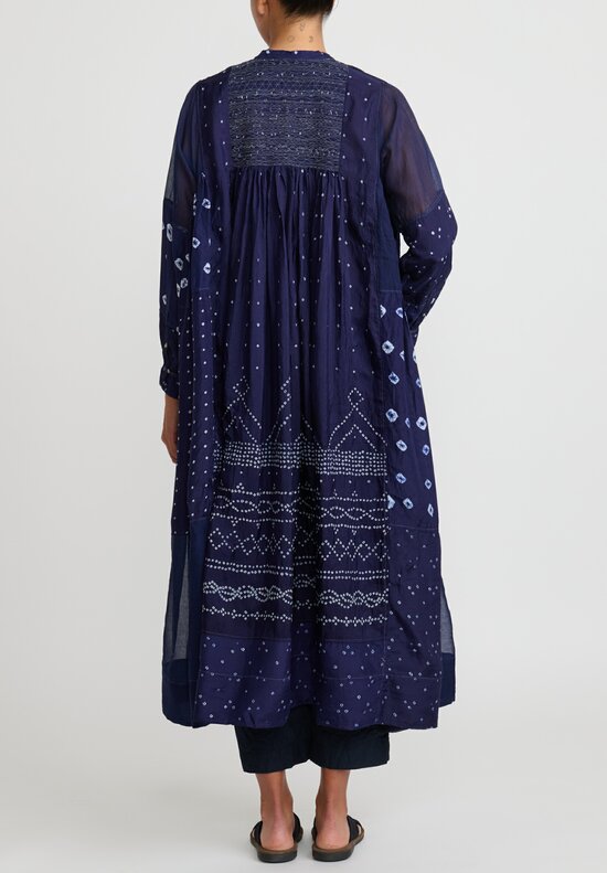 Injiri Neel Embroidered Silk Bib Dress in Indigo	