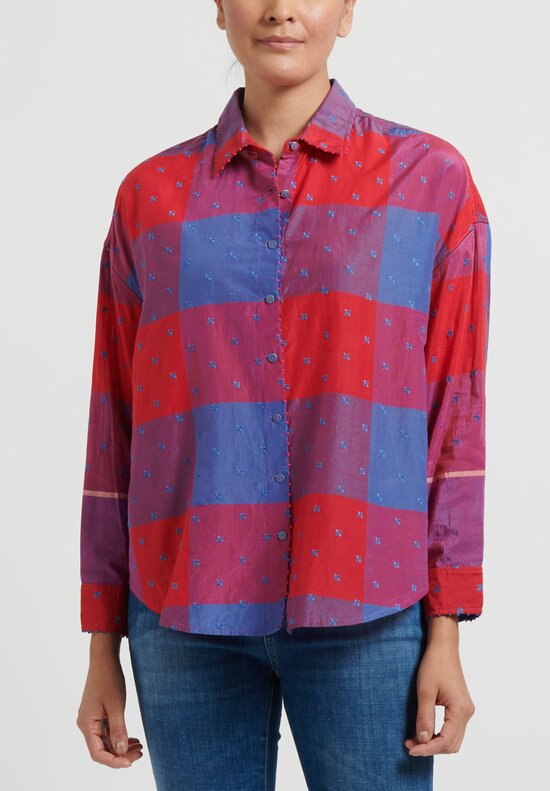 Péro Embroidered Shirt in Red & Blue	