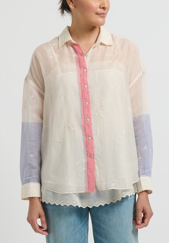 Pero Embroidered Cotton Silk Shirt in White 