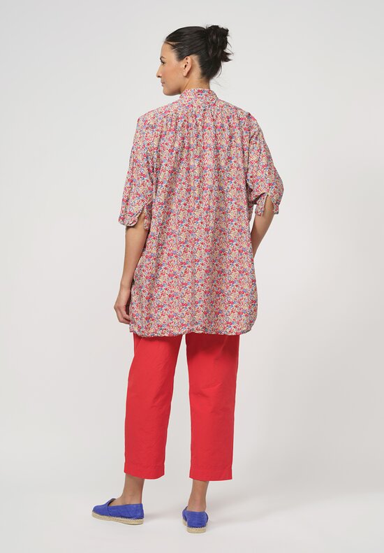 Daniela Gregis Washed Cotton Floral Kora Top in Blue, Red & Yellow	