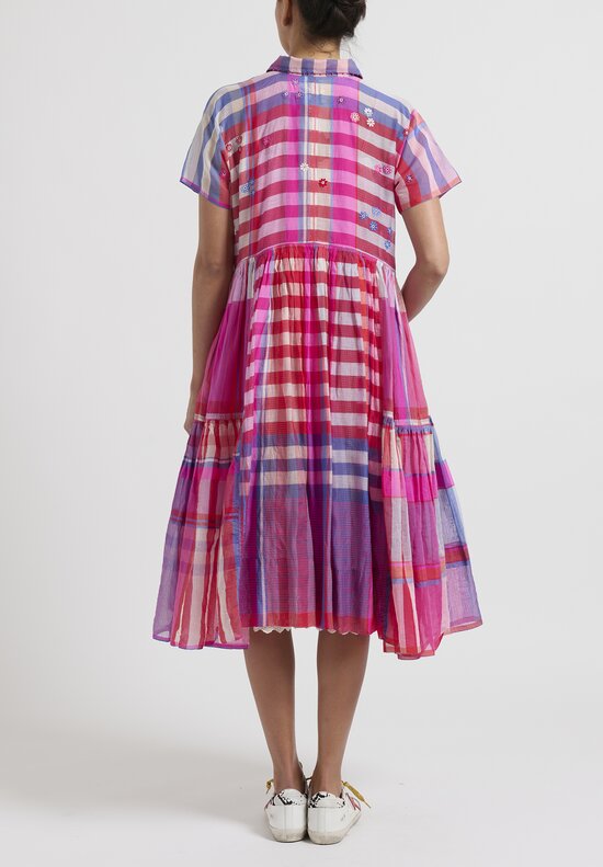 Péro Checkered Dress in Pink, Blue and Red	