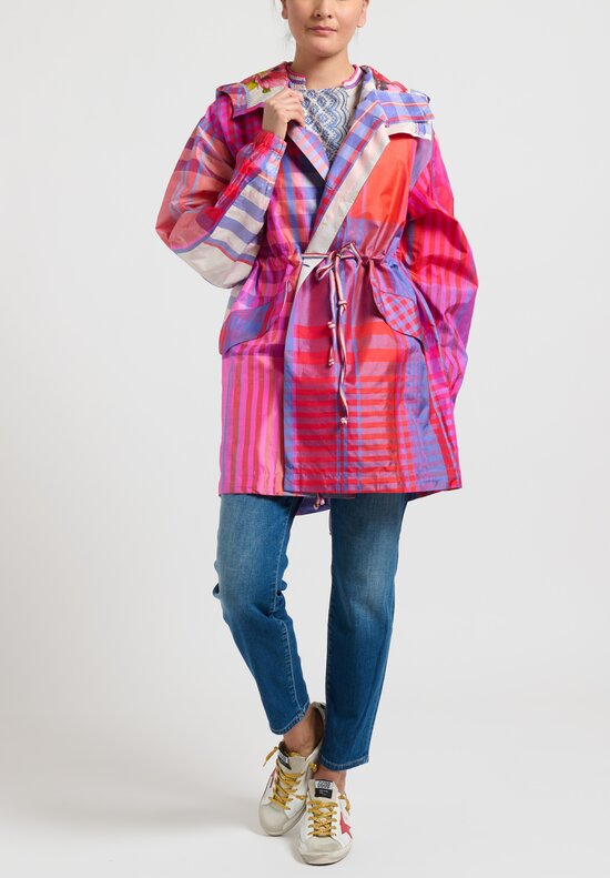 Péro Checkered Hooded Jacket in Pink, Red & Blue	