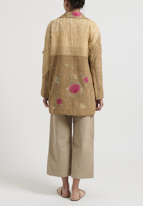 By Walid Antique Hand Embroidered Silk Stacey Coat Mocha Pink