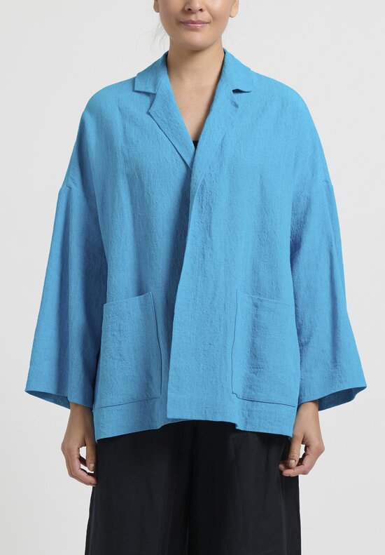 Daniela Gregis Washed Linen ''Gladiolo Mirta'' Jacket in Turquoise	