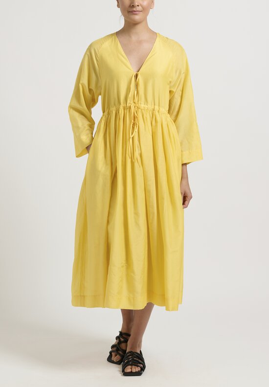 Sara Lanzi Cotton & Silk Voile Mina Dress in Lemon Yellow	