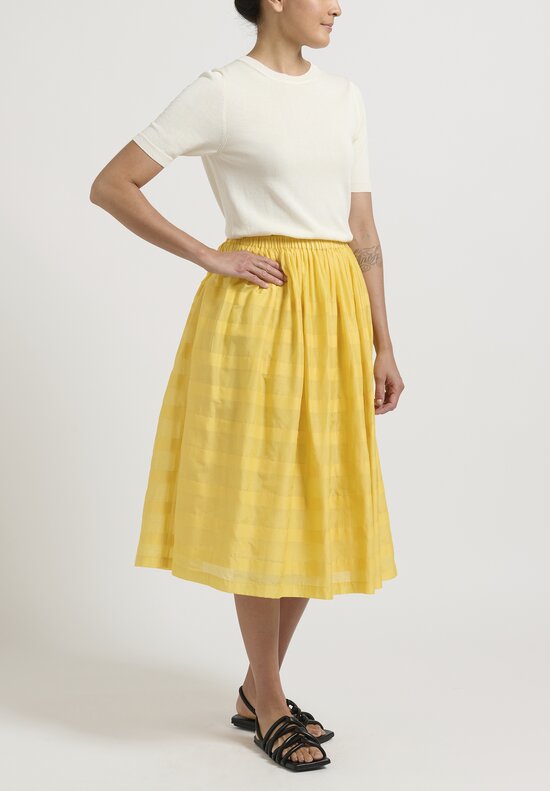 Sara Lanzi Cotton & Silk Voile Stitch Gathered Skirt in Lemon Yellow	