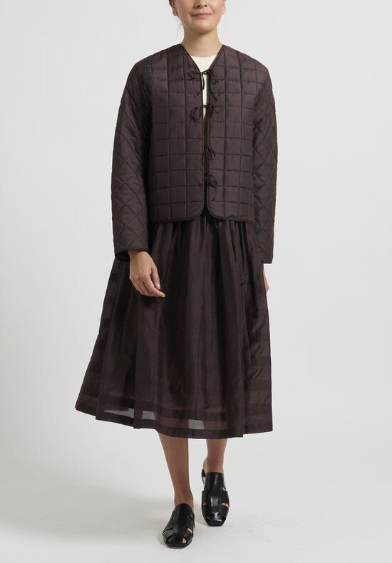 Sara Lanzi Cotton & Silk Voile Stitch Gathered Skirt in Chocolate Brown	