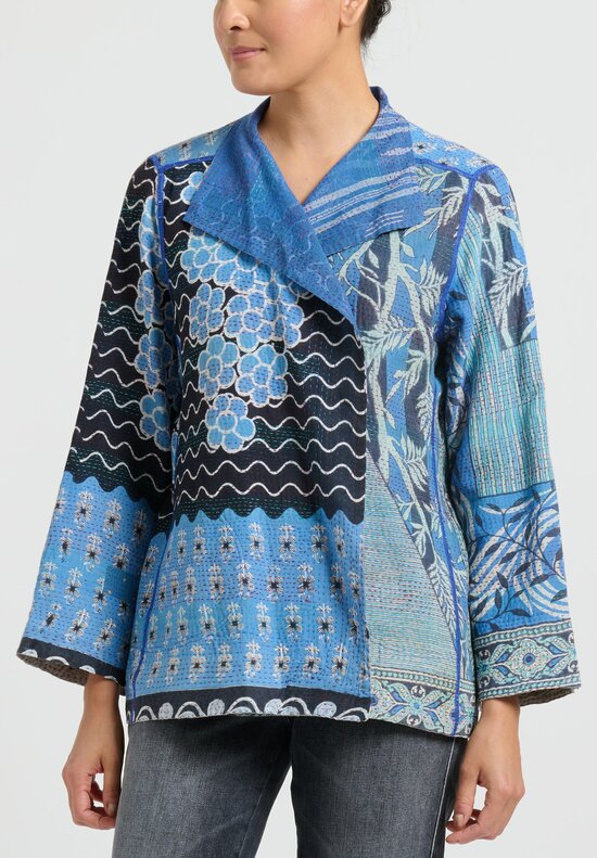 Mieko Mintz 2-Layer Vintage Cotton Short Jacket in Sky Blue Floral	