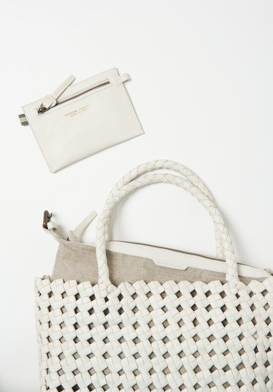 Officine Creative Woven Leather Button Bag in Vapore White	