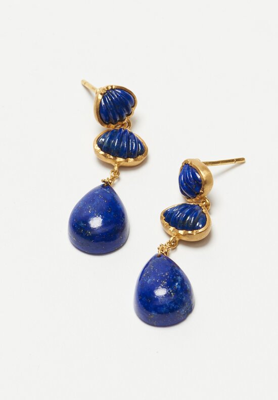 Scrives 22K, Triple Drop Lapis Lazuli Earrings	