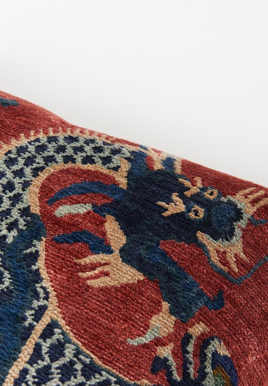 Tibet Home Bamboo Silk/ Cotton Hand Knotted & Woven Square Pillow Red Dragon R2	