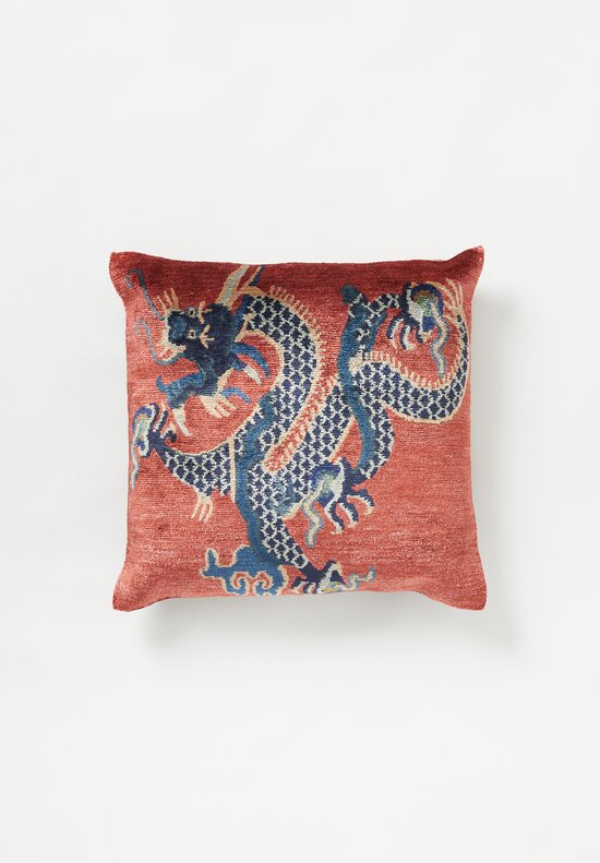 Tibet Home Bamboo Silk/ Cotton Hand Knotted & Woven Square Pillow Red Dragon L2	