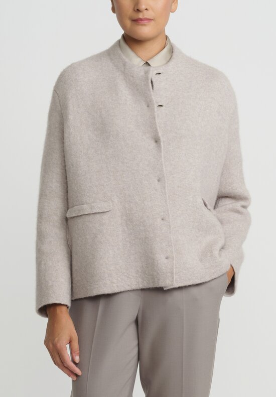 Boboutic Cashmere/ Silk Button-Up Jacket in Pearl Grey	
