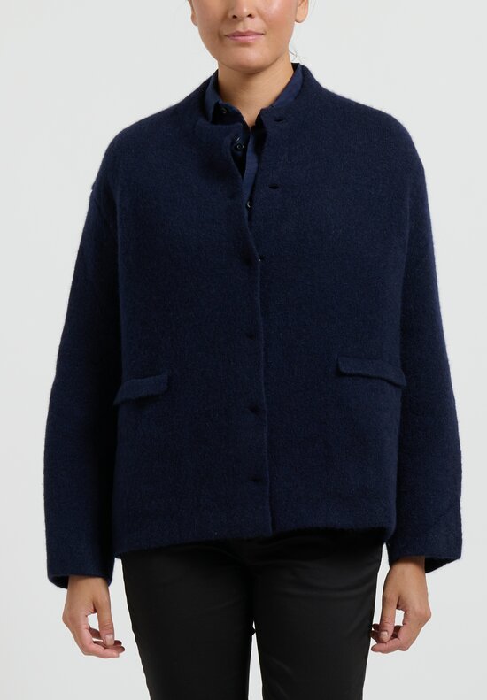 Boboutic Cashmere Silk Button Up Jacket	in Navy Blue
