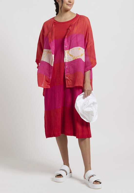 Gilda Midani Striped Short Sleeve Maria Dress in Pink & Tangerine	