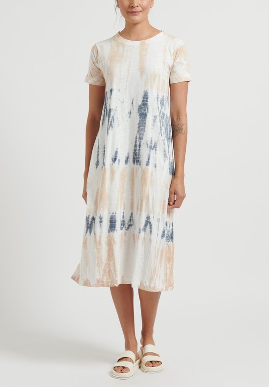 Gilda Midani Pattern Dyed Short Sleeve Maria Dress in Rose, Ash Blue and White	