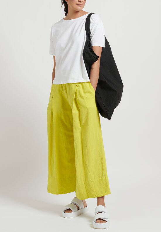 Gilda Midani Solid Dyed Silk & Linen Pleat Pants in Neon Green	