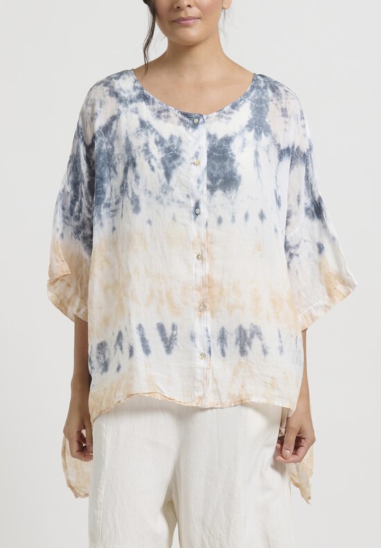 Gilda Midani Pattern Dyed Linen Button-Down Super Shirt in Rose & Ash Blue	
