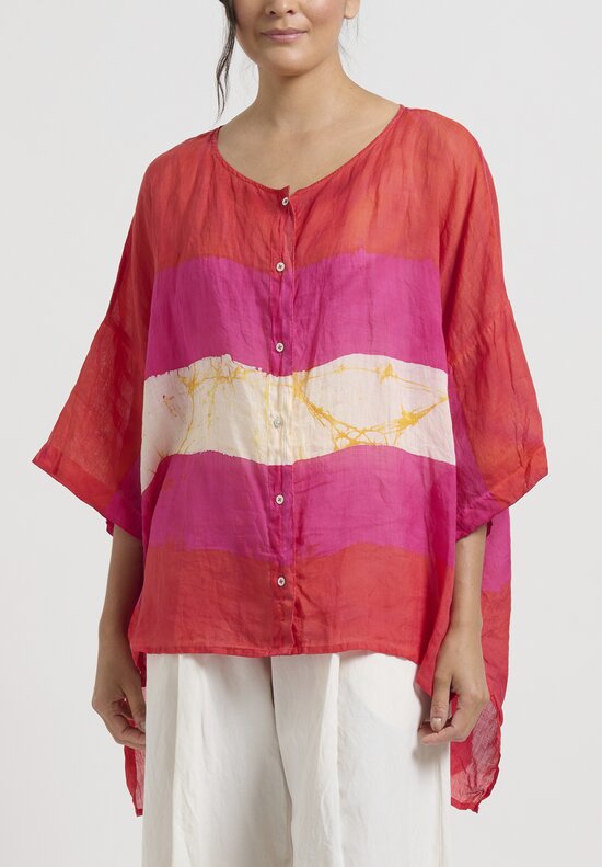 Gilda Midani Striped Linen Button-Down Super Shirt in Pink, Tangerine & White	