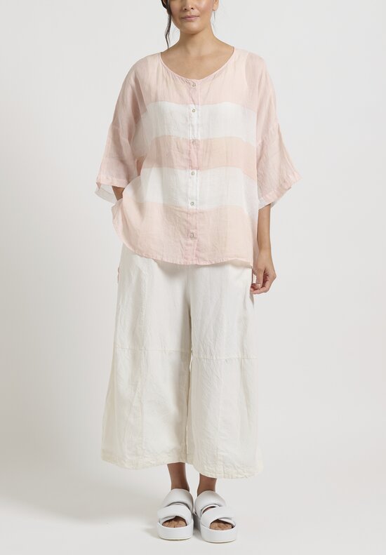 Gilda Midani Striped Linen Button-Down Super Shirt in Dusty Pink & White	