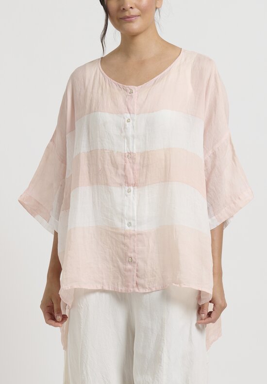 Gilda Midani Striped Linen Button-Down Super Shirt in Dusty Pink & White	