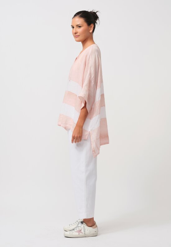 Gilda Midani Pattern-Dyed Linen Super Shirt in Stripes, Dusty Pink & White	