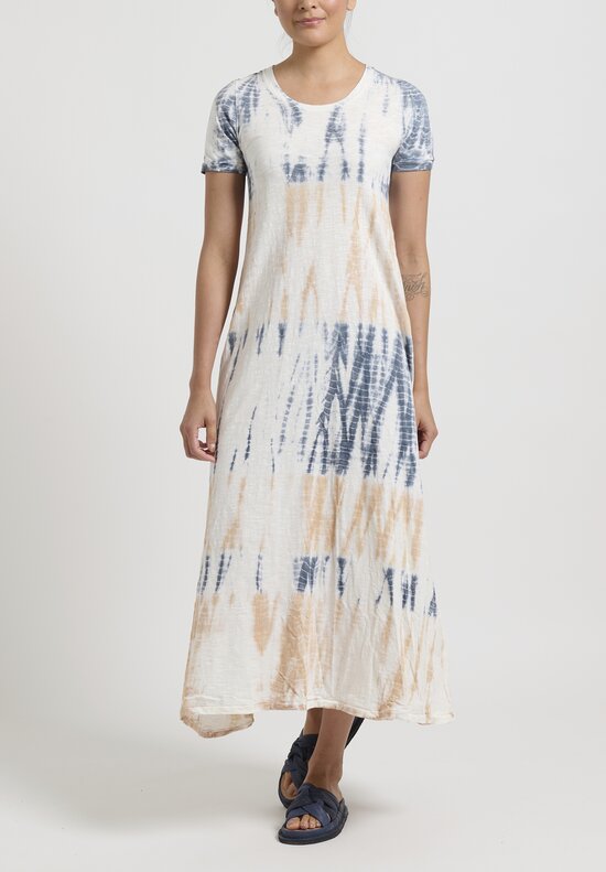 Gilda Midani Pattern Dyed Short Sleeve Monoprix Dress in Rose & Ash Blue	