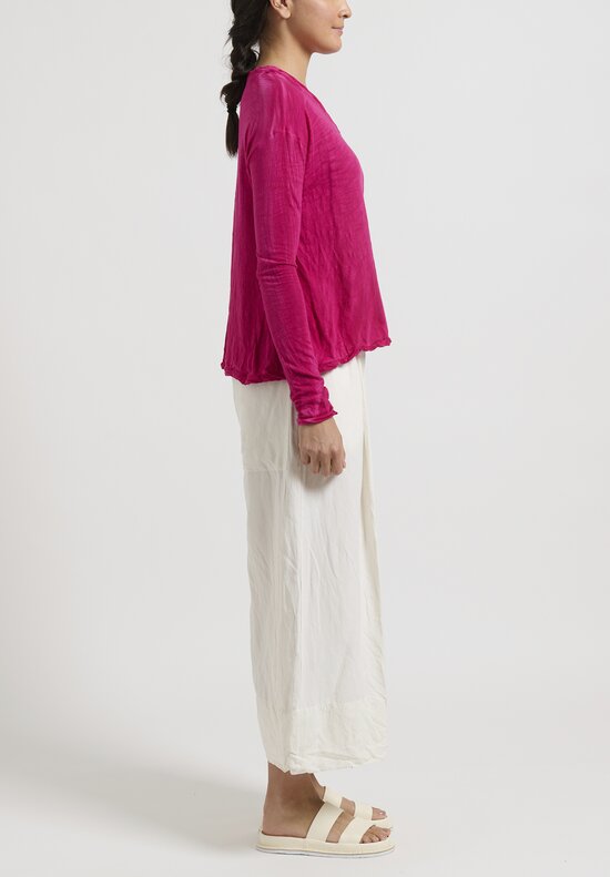 Gilda Midani Solid Dyed Long Sleeve V-Neck Trapeze Tee in Pink	