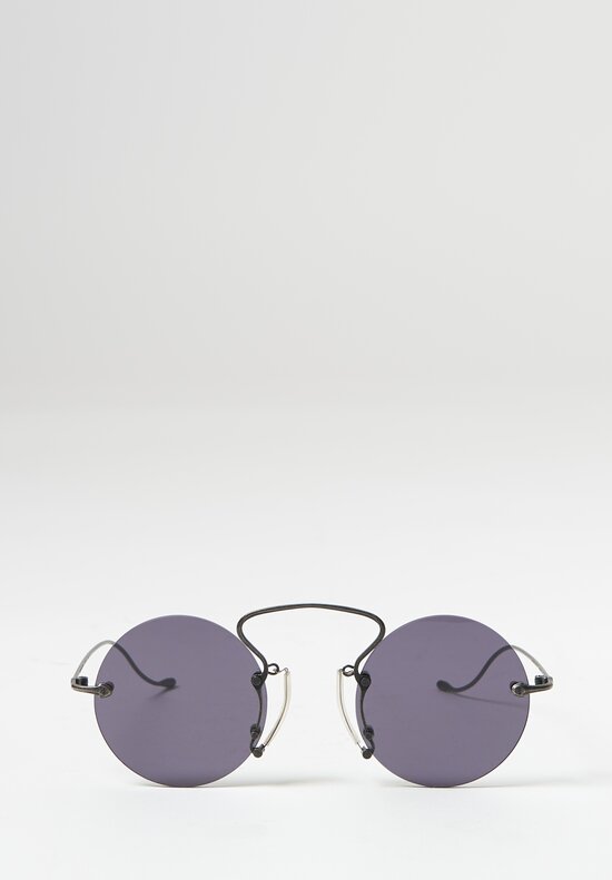 Uma Wang + Rigards Pince Nez Round Sunglasses in Stainless Steel Black	