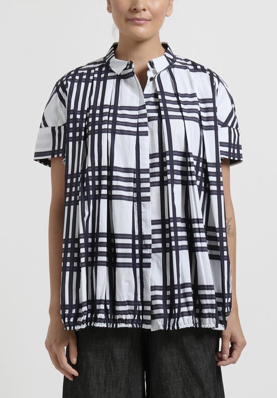 Rundholz Checkered Cocoon Shirt in Quetsche Blue & White	